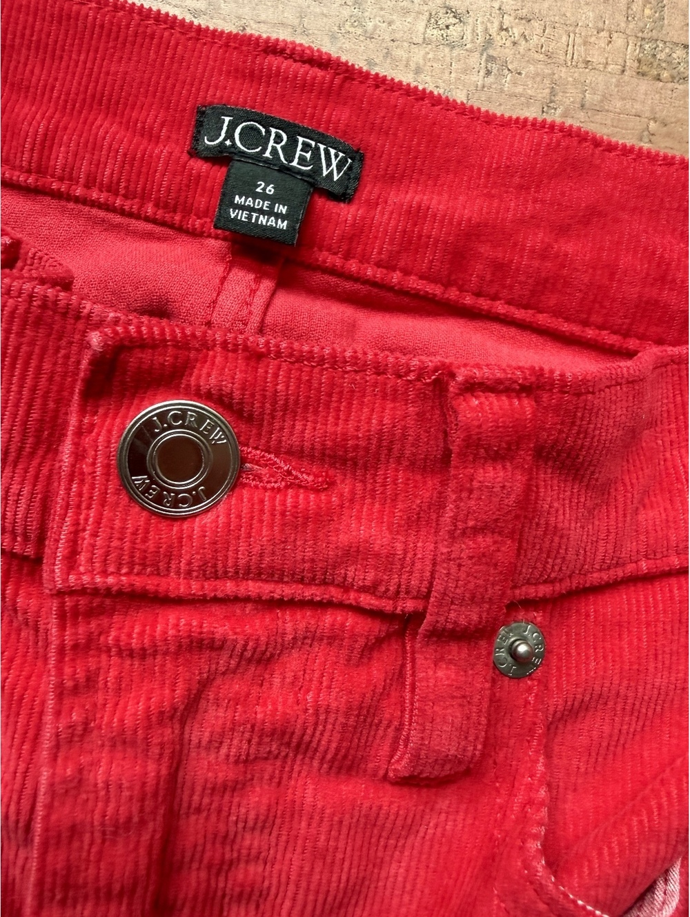 J.Crew Re-Imagined Red Corduroy Straight Leg Pants Size 26